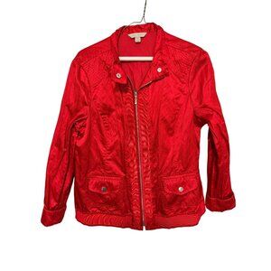 Laura Ashley Jacket Red Satin Zip front with Pockets Womans PL